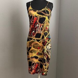 Love J Chain Print Mini Dress in Black and Gold Size XL